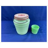 Jadeite Red Diamond Jar and Small Martha Stewart Barrel