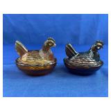 (2) Amber Glass Hen on a Nest