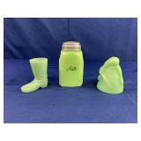 Jadeite "Bottoms Up" Shot Glass and Boot Toothpick Holder