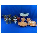 Fire King Peach Luster Dishes & Fostoria Cake Stand