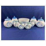 Fire King Bowl with Anchor Hocking Grease Jars and Shakers