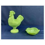 Jadeite Rooster Candy Dish and Leave Bowl