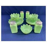 Fire King Jadite Lotus Leaf and Bloom Sets & McK Shakers