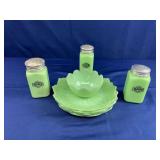 Fire King Jadite Lotus Leaf and Bloom Sets & McK Shakers