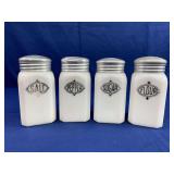 Set of (4) Anchor Hocking Milk Glass Shakers