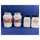 (4) Milk Glass Shakers (2 McKee)