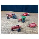 (5) Various Red Tractors and Implements