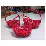 (3) NEW - Red Painted Baskets Round and Oval - 14" and 16"