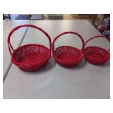 (3) NEW - Red Baskets Round - 10",12" & 13"