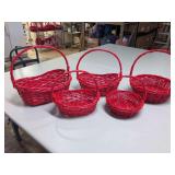 (5) NEW - Red Baskets Round and Oval - 10", 12", 14" and 16"