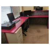 Large L- Shaped Office Desk with Cabinets and Chair