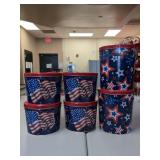 (6) NEW - Independent Can Co. Red, White & Blue Tins - 10" x 8" and 10" x 11.5"