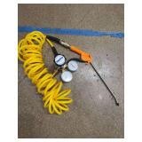 This is a high-flow nitrogen regulator kit, which includes a regulator, gauges, an air hose, and a blow gun.