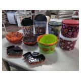 Assorted Holiday Tins and Halloween Candy Dishes