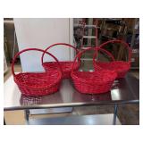 (4) NEW - Red Painted Baskets Oval - 16"