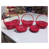 (5) NEW - Red Baskets Round and Oval - 10", 12", 14" and 16"