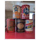 (5) Vintage Popcorn Tins - Blue Star/Red Dot/Mrs. Klein/Dolly Madison