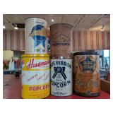 (5) Vintage Popcorn Tins - Blue Star/Blue Ribbon/Husman