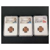 3 Coin Set Of First "W" Unc Cent 2019-W 1 Cent Graded MS 69 RD