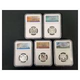A 5 Coin Set of 2020 Silver Proof Quarters NGC Graded PF69 Ultra Cameo