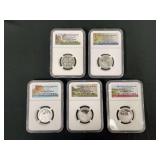 A 5 Coin Set of 2019 Silver Proof Quarters NGC Graded PF69 Ultra Cameo