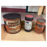 (2) Cross Country Grease Cans and (1) Ford Tire Repair Can