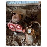 Air Compressor, Tractor Seat, and Cream Can