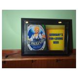 26" W x  20" T.....St. Pauli Girl Light Up Sign