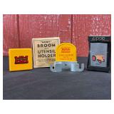 (3) MM Tape Measure, Broom Holder, Lighter