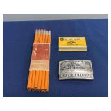 (3) Caterpillar Pencils, Matchbook, Belt Buckle