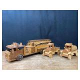 (3) Wood Trucks and Fire Truck