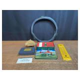 (4) John Deere Belt Buckle, Thermometer, Golf Set, Steering Wheel Cover