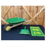 (3) John Deere Wheel Barrow, Sign, Dust Pan