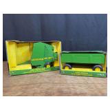 (2) 1/16 John Deere Round Baler + Wagon NIB Ertl