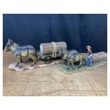 (2) Mules Pulling Logs Decorations