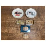 (6) Trucking Ashtrays, Paperweights, Belt Buckles