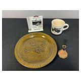 (4) Case Plate, Mug, Watch Fob, Rain Gauge