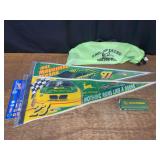 (4) John Deere Pennants, Knife, Bag