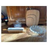 Trays, cutting boards, Marble rolling pin and egg tray