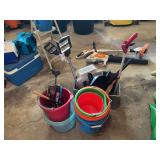 Buckets, pails tools, and miscellaneous items