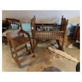 Wood Rocking Cradle, Highchair and hanging shelf