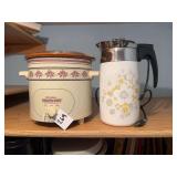 Crock Pot and Electric Coffee Percolator with floral bouquet