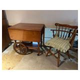 Rolling Bar Cart and Wood Swivel Chair