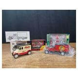 (4) Indian Motorcycle, Trucks, + Texaco Gas Pumps