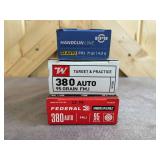 2 Boxes Winchester & Federal 95 Gr. FMJ .380 & 1 Box PPU 71 Gr. FMJ .32 Auto