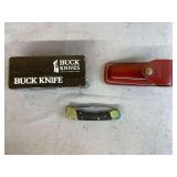 Buck Knife Finger Grooved Folding Hunter With Leather Sheath & Box