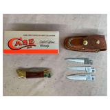 Case Interchangeable Blade Folding Knife With Leather Sheath & Box