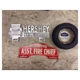 (2) License Plate Toppers and (1) Tire Ash Tray