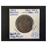 1802 US Draped Bust Large Cent, Stemless Wreath