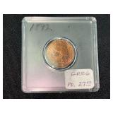 1892 United States Indian Head One Cent Coin